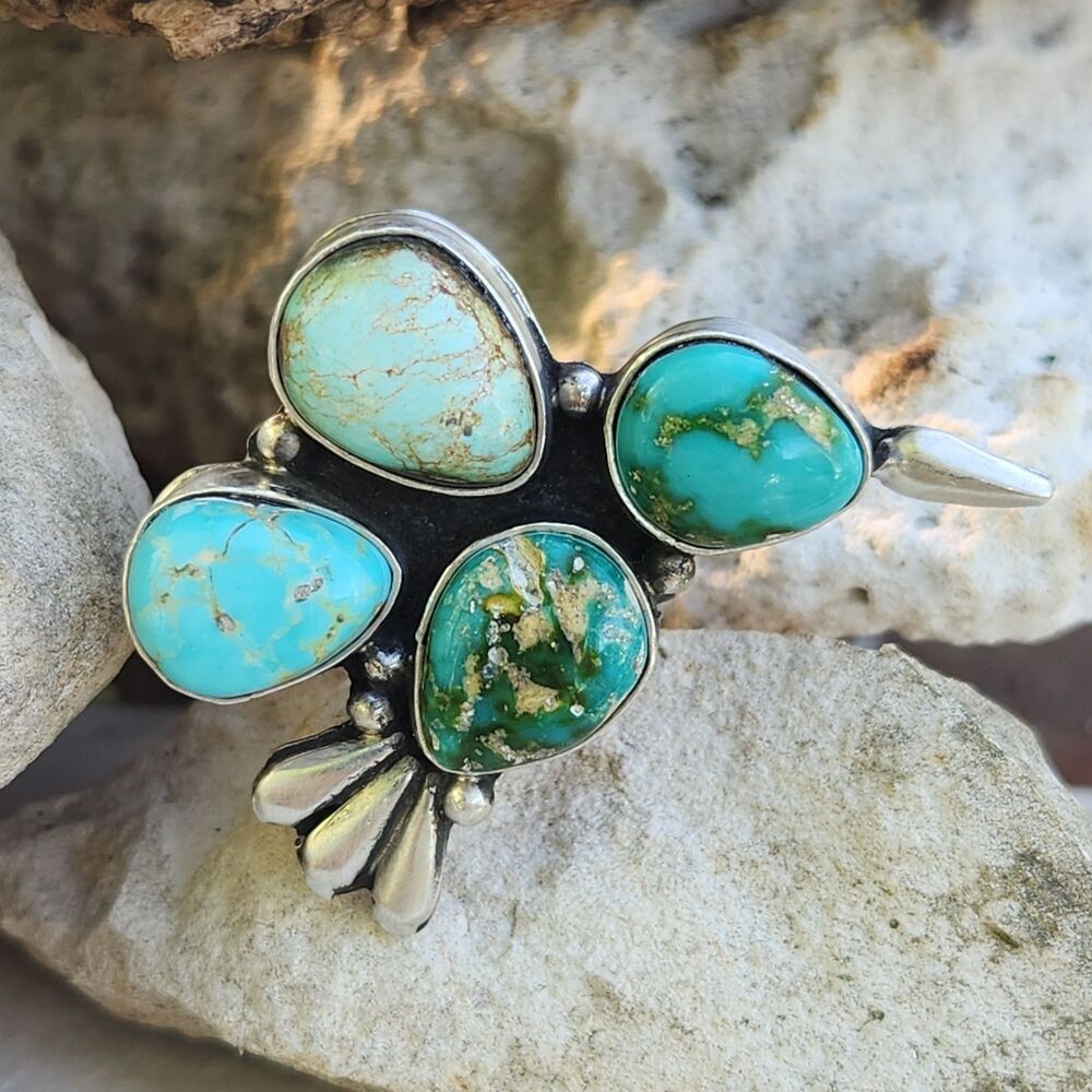 Sonoran Gold Turquoise Hummingbird Ring Navajo handmade Yazzie signed sz 6.5